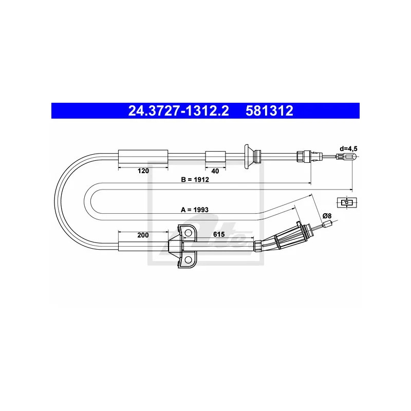 Tirette à câble, frein de stationnement ATE 24.3727-1312.2