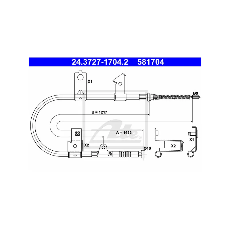 Tirette à câble, frein de stationnement ATE 24.3727-1704.2