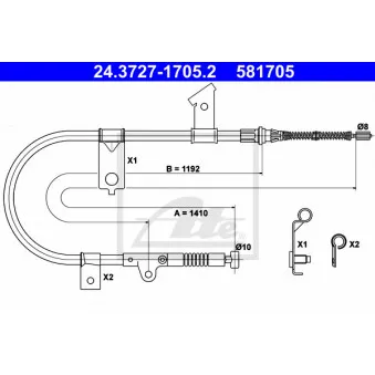 Tirette à câble, frein de stationnement ATE 24.3727-1705.2