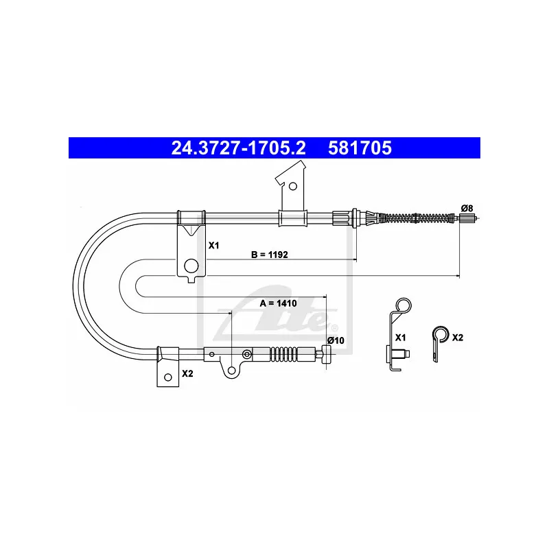 Tirette à câble, frein de stationnement ATE 24.3727-1705.2