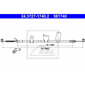 Tirette à câble, frein de stationnement ATE 24.3727-1740.2