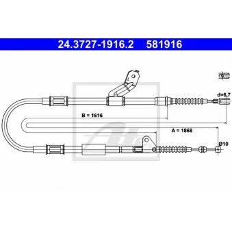 Tirette à câble, frein de stationnement ATE 24.3727-1916.2