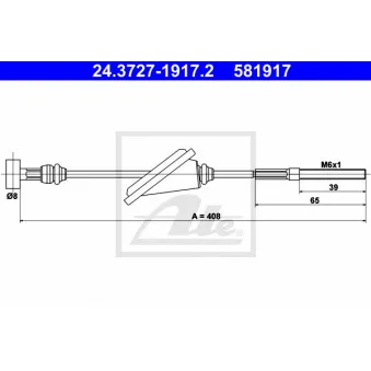 Tirette à câble, frein de stationnement ATE 24.3727-1917.2