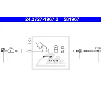 Tirette à câble, frein de stationnement ATE 24.3727-1967.2