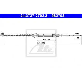 Tirette à câble, frein de stationnement ATE 24.3727-2702.2