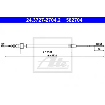 Tirette à câble, frein de stationnement ATE 24.3727-2704.2