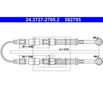 Tirette à câble, frein de stationnement ATE 24.3727-2705.2