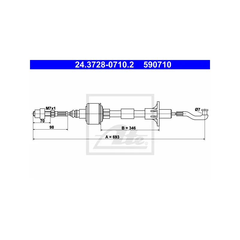 Tirette à câble, commande d'embrayage ATE 24.3728-0710.2