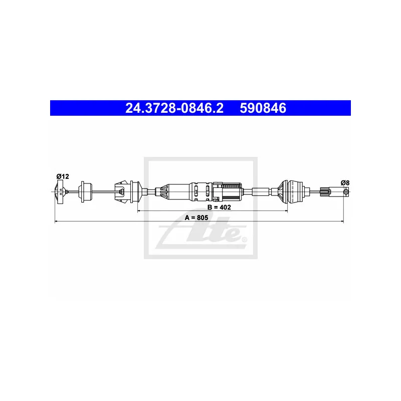Tirette à câble, commande d'embrayage ATE 24.3728-0846.2