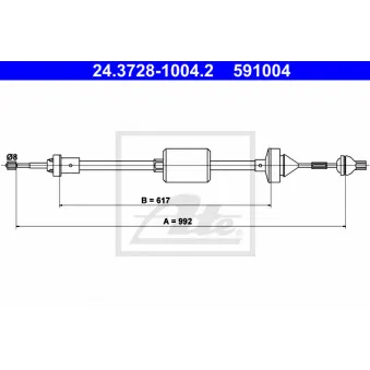 Tirette à câble, commande d'embrayage ATE 24.3728-1004.2