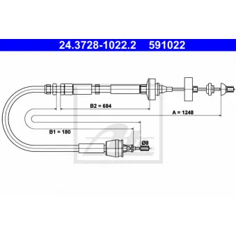 Tirette à câble, commande d'embrayage ATE 24.3728-1022.2