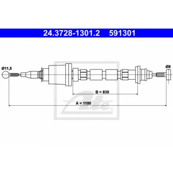 Tirette à câble, commande d'embrayage ATE 24.3728-1301.2