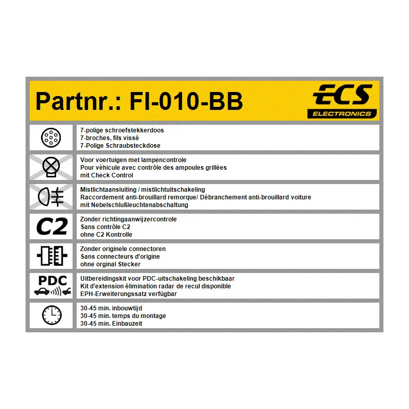 Kit électrique, dispositif d'attelage ECS FI-010-BB