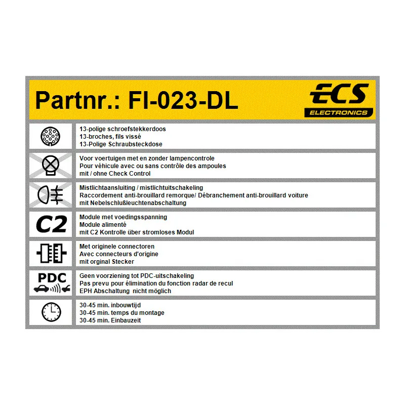 Kit électrique, dispositif d'attelage ECS FI-023-DL