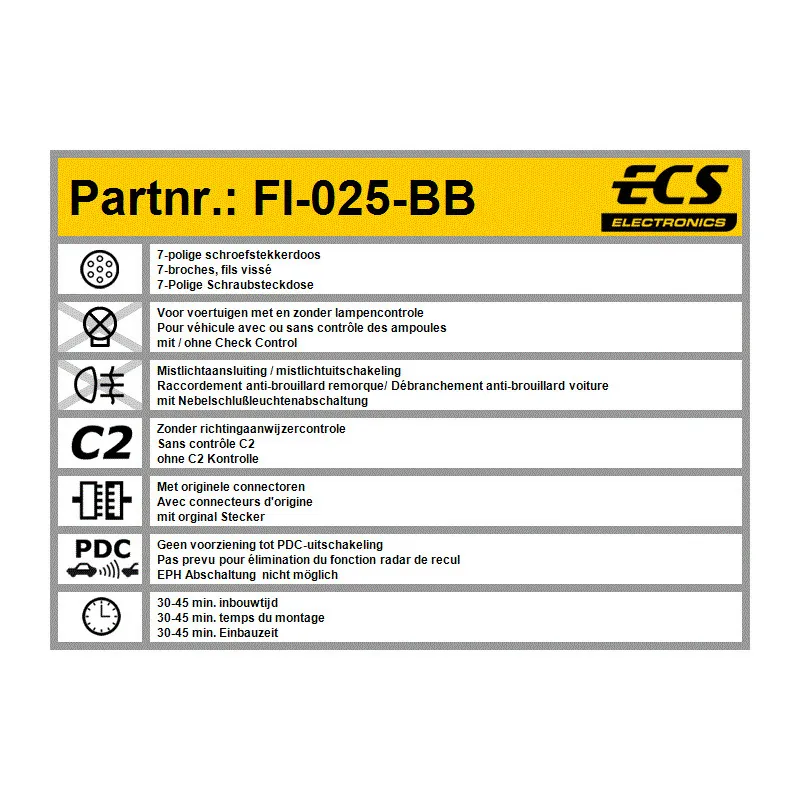 Kit électrique, dispositif d'attelage ECS FI-025-BB