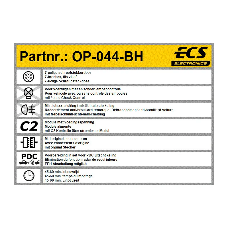 Kit électrique, dispositif d'attelage ECS OP-044-BH