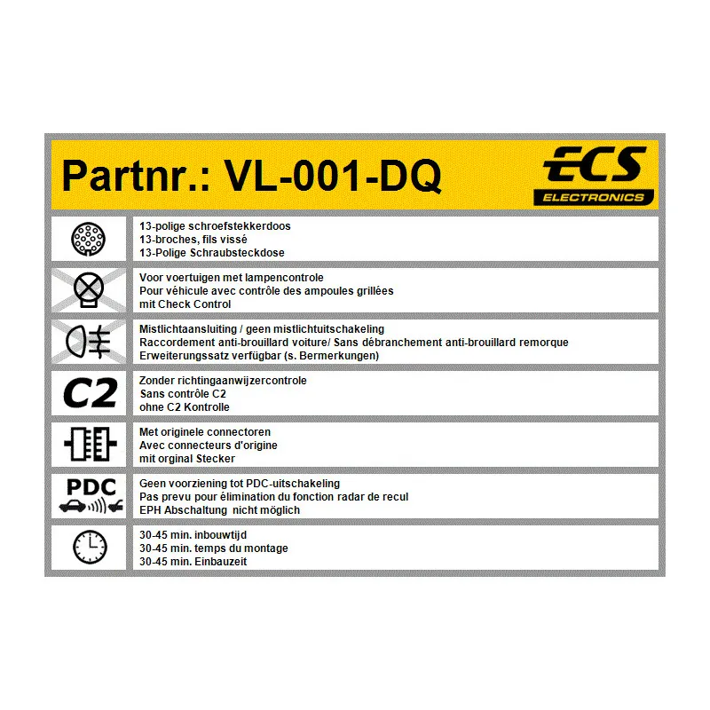 Kit électrique, dispositif d'attelage ECS VL-001-DQ