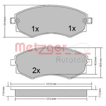 Jeu de 4 plaquettes de frein avant METZGER 1170394