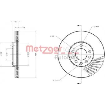 Jeu de 2 disques de frein avant METZGER 6110164