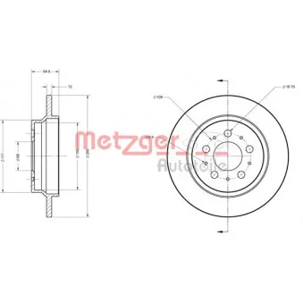 Jeu de 2 disques de frein arrière METZGER 6110224