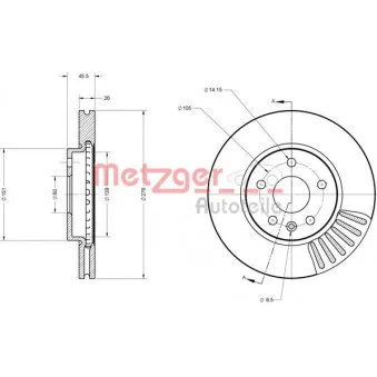 Jeu de 2 disques de frein avant METZGER 6110279