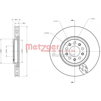 Jeu de 2 disques de frein avant METZGER 6110303