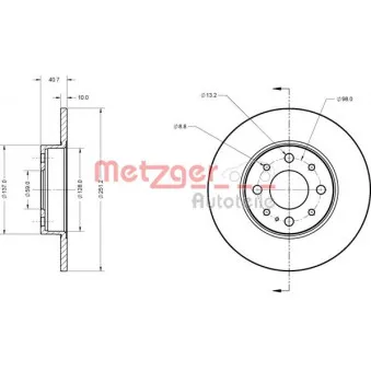 Jeu de 2 disques de frein arrière METZGER 6110307