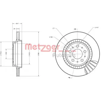 Jeu de 2 disques de frein arrière METZGER 6110378