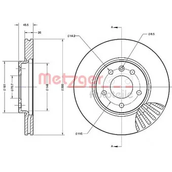 Jeu de 2 disques de frein avant METZGER 6110583