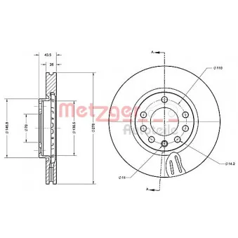 Jeu de 2 disques de frein avant METZGER 6110678