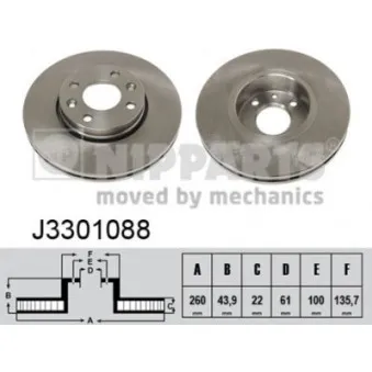 Jeu de 2 disques de frein avant NIPPARTS J3301088