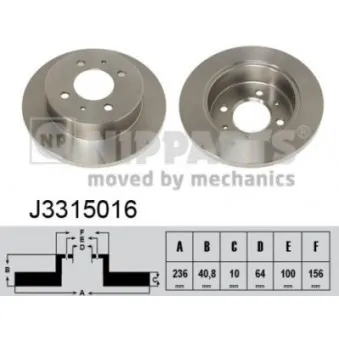 Jeu de 2 disques de frein arrière NIPPARTS J3315016