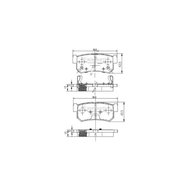 Jeu de 4 plaquettes de frein arrière NIPPARTS J3610401