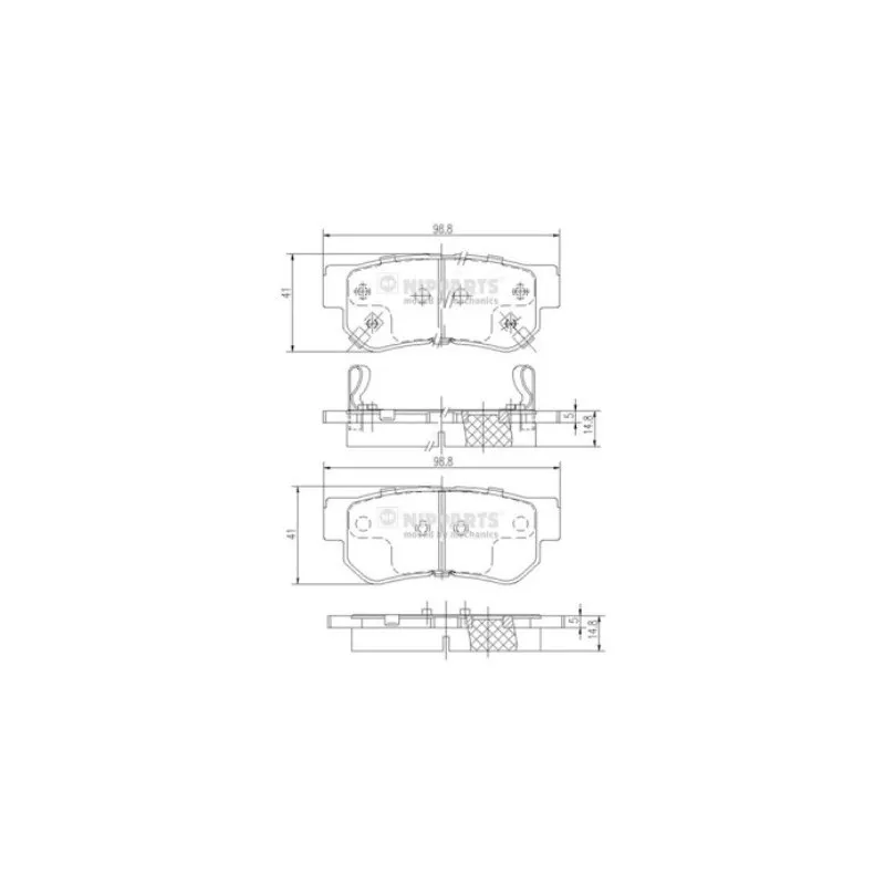 Jeu de 4 plaquettes de frein arrière NIPPARTS J3610509