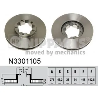 Jeu de 2 disques de frein avant NIPPARTS N3301105