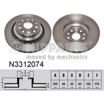 Disque de frein arrière droit NIPPARTS N3312074