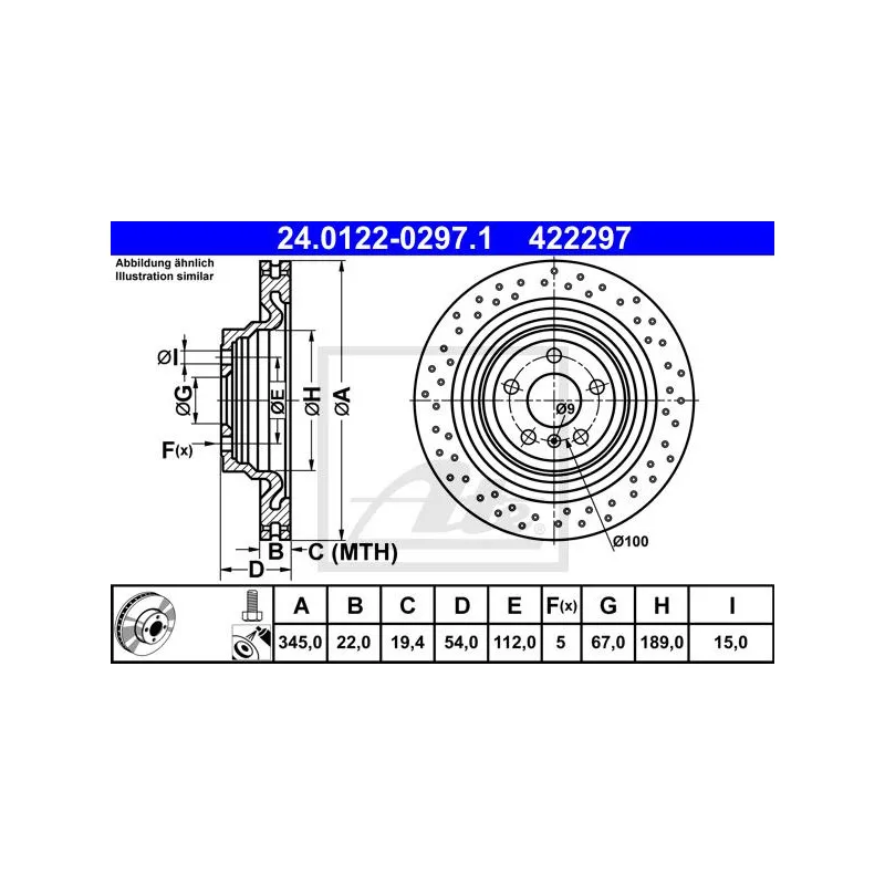 Jeu de 2 disques de frein arrière ATE 24.0122-0297.1