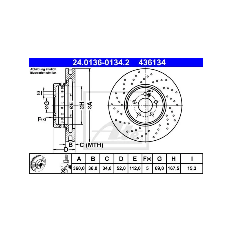 Jeu de 2 disques de frein avant ATE 24.0136-0134.2