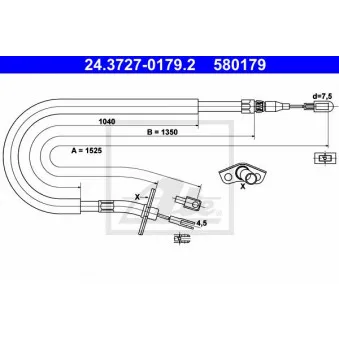 Tirette à câble, frein de stationnement ATE 24.3727-0179.2