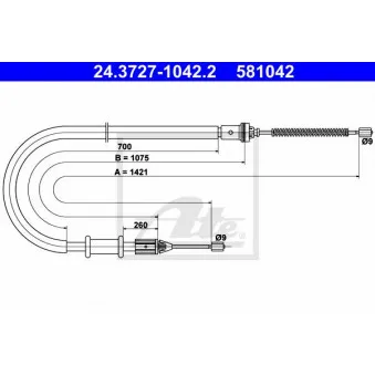 Tirette à câble, frein de stationnement ATE 24.3727-1042.2