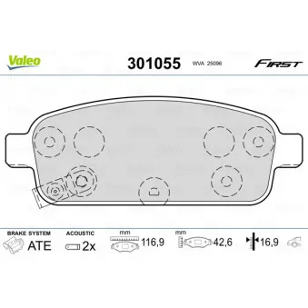 Jeu de 4 plaquettes de frein arrière VALEO 301055