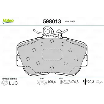 Jeu de 4 plaquettes de frein avant VALEO 598013