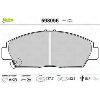 Jeu de 4 plaquettes de frein avant VALEO 598056