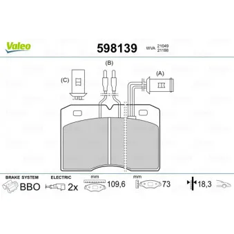 Jeu de 4 plaquettes de frein avant VALEO 598139