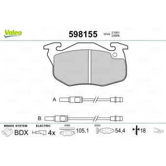 Jeu de 4 plaquettes de frein avant VALEO 598155