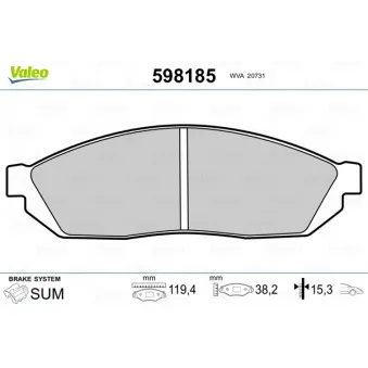 Jeu de 4 plaquettes de frein avant VALEO 598185