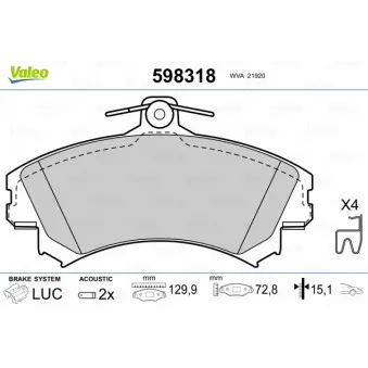 Jeu de 4 plaquettes de frein avant VALEO 598318