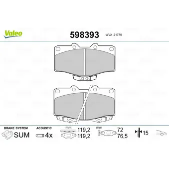 Jeu de 4 plaquettes de frein avant VALEO 598393