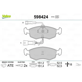 Jeu de 4 plaquettes de frein avant VALEO 598424