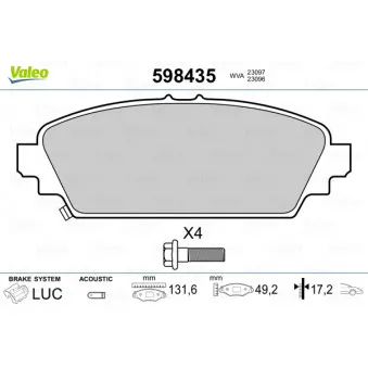 Jeu de 4 plaquettes de frein avant VALEO 598435